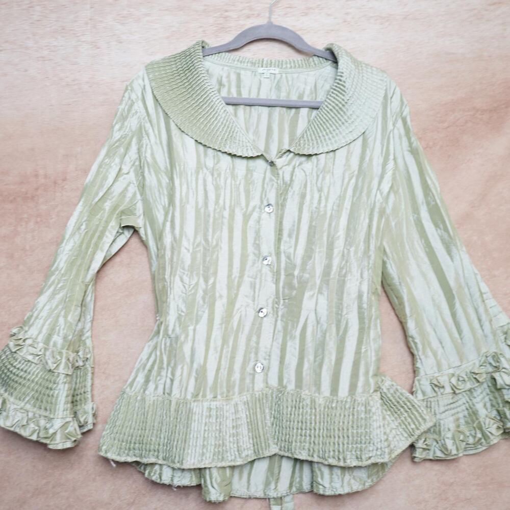 Agora Satin Peplum Blouse Sage Green L